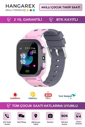 HANGAREX Ak ll Cocuk Saati Sim Kartl Sos Kamera Konum Takip Ortam Dinleme Kids Smart Watch Cocuklar cin Fiyat Yorumlar Trendyol