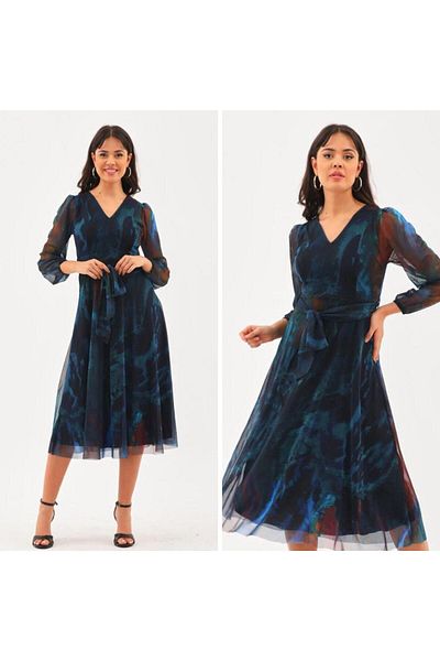 CİXAPLE V-Neck Midi Length Tulle Dress