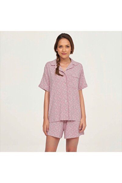 İpek Γυναικείο κοντομάνικο σετ πιτζάμα με κοντό μανίκι με κουμπιά μπροστά