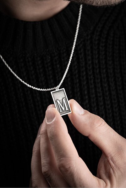 Vetro Silver Erkek Özel Tasarım 925 Ayar Gümüş M Harf Kolye