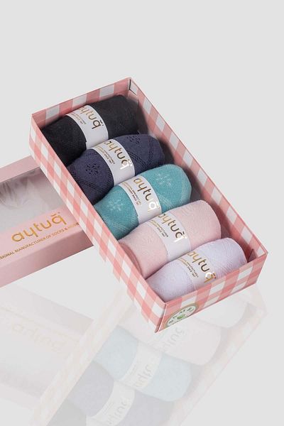 Aytuğ Women's Bamboo Booties Socks 5 Pairs with Special Box, 5 Colors 34256