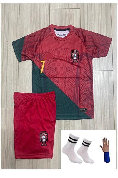 yenteks Ronaldo Portugal Red Kids Jersey Set - With Bracelet and Socks Gift >...