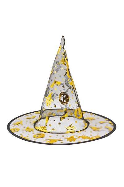 Yusuf Dirik YD Party Supplies Halloween - Καπέλο μάγισσας, διαφανές χρυσό εμπ...