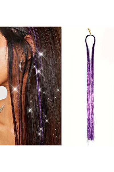 NİLZ Simli Mor Yan Postiş Simli Saç Işıltısı 45 Cm