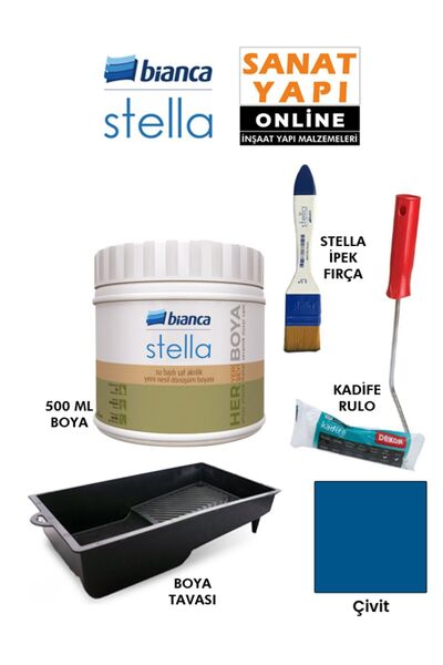 Bianca Stella Boya 4 Parçalı Set ( 500 Ml Boya - Boya Tavası- Stella İpek Fırça - Kadife Rulo )