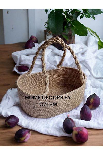 home decors by özlem Wicker Basket with Handles Basket Organizer Handmade Organizer 32x22x12