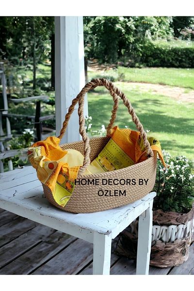 home decors by özlem Wicker Basket with Handles Basket Organizer Handmade Organizer 32x22x12