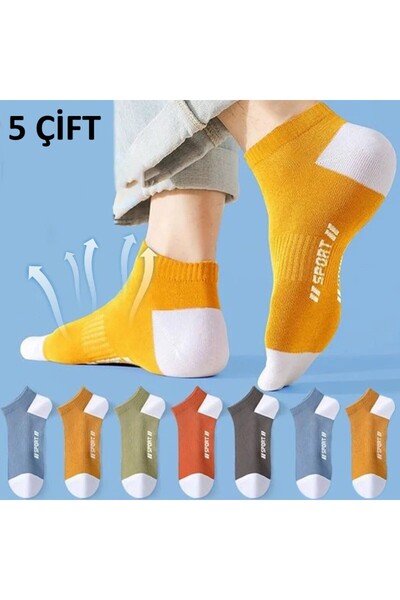 çorapmanya 5 Çift Erkek Yazlık Rahat Lastikli Pamuklu Kaymaz Patik Çorap
