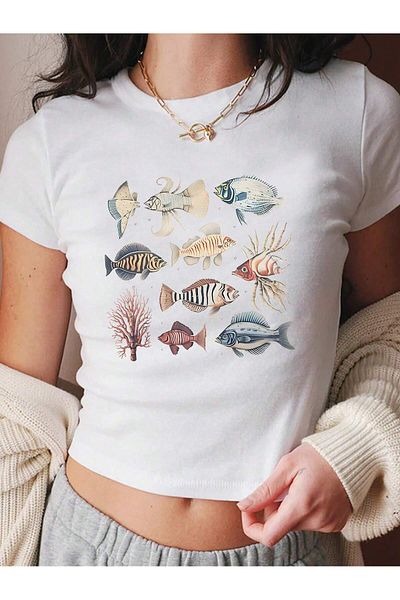 Bengi Clothing Crop Top pentru femei cu imprimeu Y2k - Bluză cu mânecă scurtă