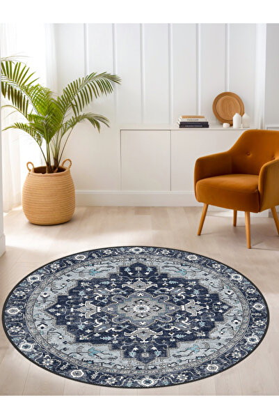 blcmoda Dokuma Taban Modern Tasarım Yıkanabilir Kaymaz Taban Yuvarlak Halı Yolluk Kilim  Rug-147