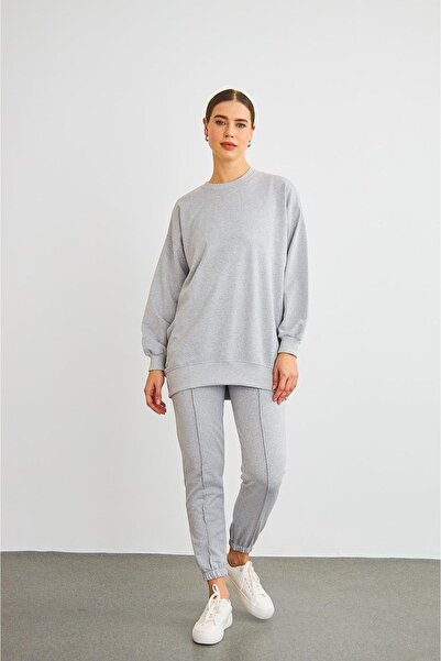 Basicpark Next Side Slit Oversize Cotton Gray Bottom Top Set