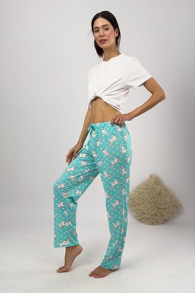Betimoda Pantaloni de pijama de damă mari, verde iepure, cu panglică