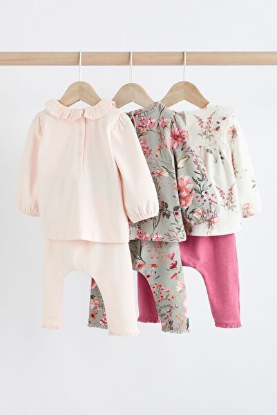 Next Baby White Green Fairy Patterned Cotton 3-Piece Long Sleeve Set
