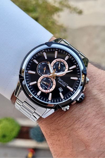 Ferrucci Black Dial Silver Color Function Men's Wristwatch