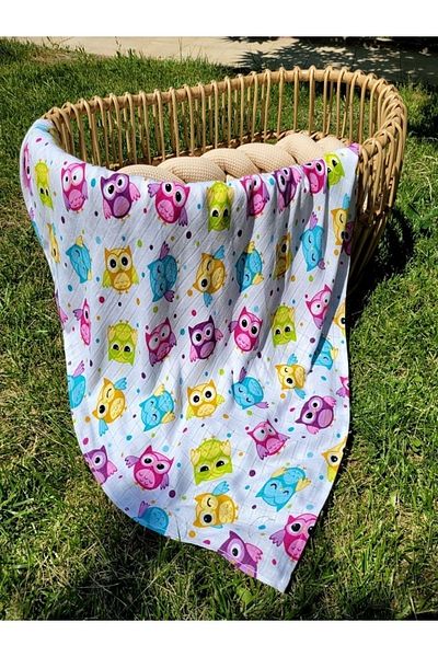 Alpar Tekstil Bamboo Girl-Boy Baby/Child Muslin Blanket and Blanket Set - 120x120cm Colorful/Owl