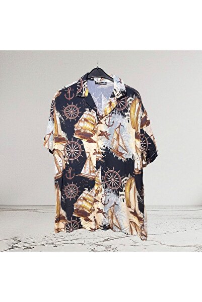 stanpolis "Retro Deniz Rüzgarı: Yelkenli Desenli Vintage Dizaynlı Gömlek"