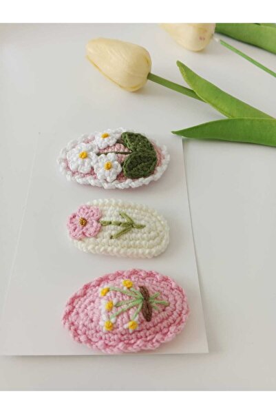 Kadın Girişimciler Atölyesi Set de catarame cu snap din 3 piese, realizat manual, cu motiv cu flori