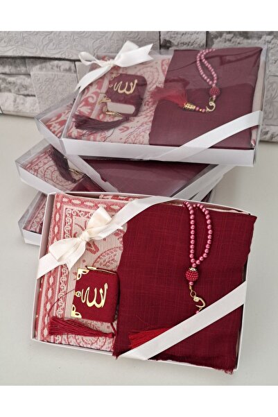 hira tasarım Hediyelik Çeyizlik Tafta Seccade İnci Tesbih Mini Kuran ve Flaml...