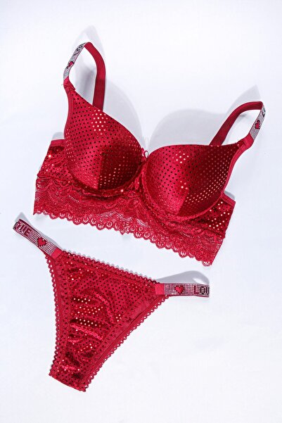 Tılsım Lingerie Set sutien de catifea cu paiete cu pietre 240