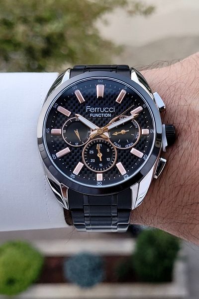 Ferrucci Silver Case Black Color Function Men's Wristwatch