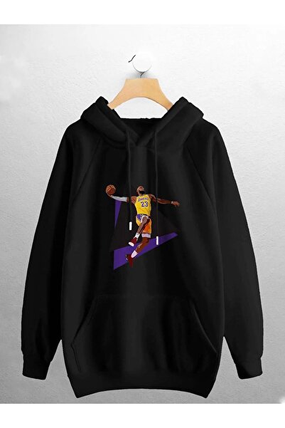 JoneBase طباعة كرة السلة ليكرز - سويت شيرت قطني بغطاء للرأس كبير الحجم للجنسين