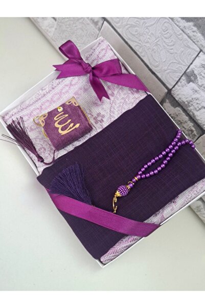 hira tasarım Hediyelik Çeyizlik Tafta Seccade İnci Tesbih Mini Kuran ve Flaml...