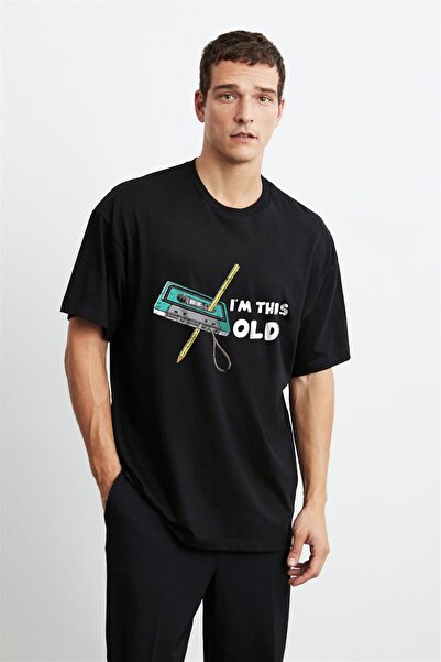 LAND MODA Tricou oversize din bumbac pentru bărbați - imprimat „I'm This Old”...