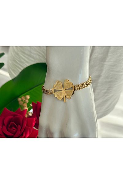 REGGENTE Gold Clover Steel Bracelet