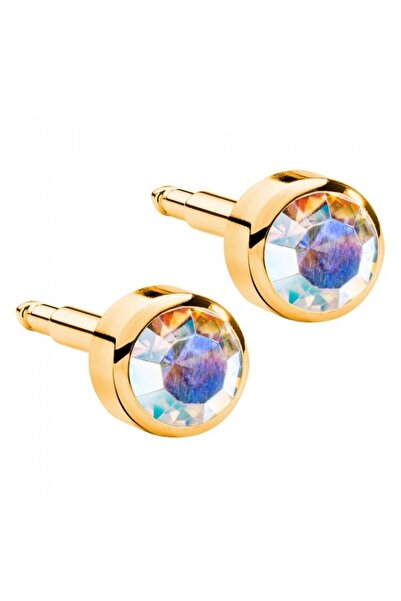 nina Nur Dükkanı Steril Kulak Delme Küpesi Gold Parlayan Taş