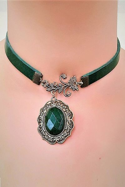 LADYMİRAGE Real Leather Natural Stone Choker Necklace