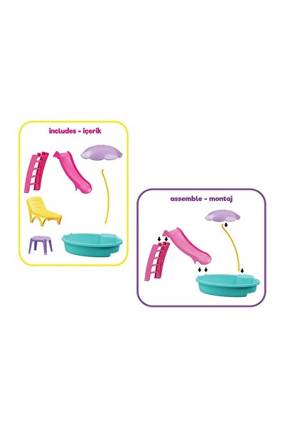 BAMTEBİ Linda'nın Havuzu Oyun Seti Şezlong Kaydırak Ve Aksesuarlı Havuz  Seti