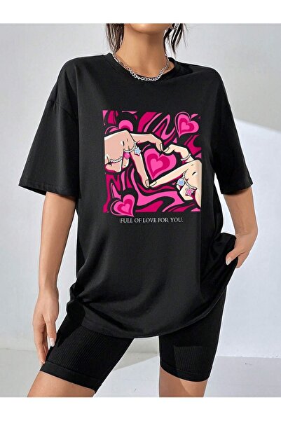 LAND MODA Γυναικείο μπλουζάκι Oversized Cotton - Love Printed, 30/1 Fabric