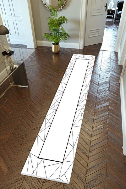 10 Post Online White Black Cutting Washable Thin Digital Printed Runner - Hallway Carpet