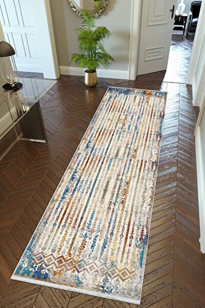 10 Post Online Blue Non-Slip Base - Washable Thin Printed Runner Carpet