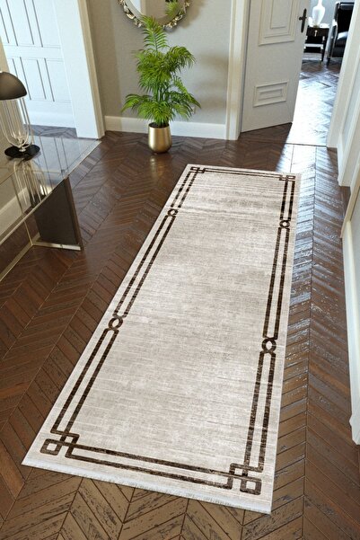 10 Post Online Brown and Gray Thin Digital Printed Runner - Non-Slip and Washable