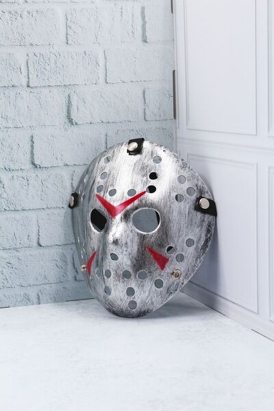 Yusuf Dirik YD Party Supplies قناع جيسون - لون فضي، أحمر مفصل