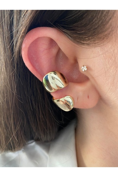 Pinery Jewels İri Halka Pirinç Üzeri Kaplama Kaplama Kadın Earcuff Kıkırdak Küpe