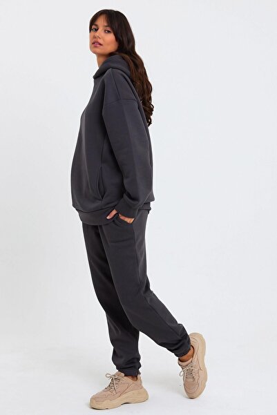 CrazyShopping Γυναικείο Σετ Φούτερ Fleece Oversize - Ελαστική μέση και πόδι, Τρεις κλωστές