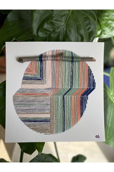 artoloji Aslı Kaynaroğlu - Doğaya Dönüş No.24 - 300 gr Suluboya Kağıdı Üzeri Nakış - 25x25 Cm