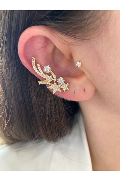 Pinery Jewels Sliding Star Brass Overlay Plated Women's Earcuff Cartilage Earrings
