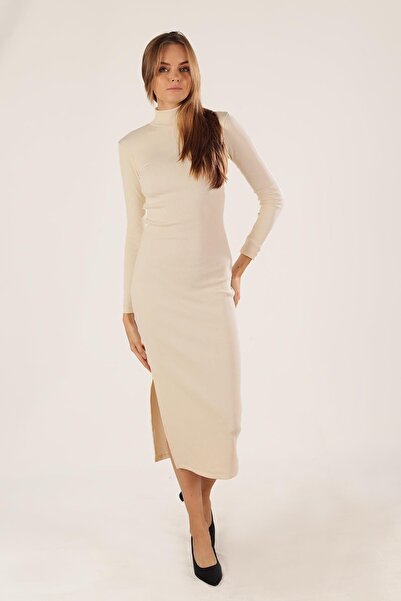 CrazyShopping Μακρύ πλεκτό φόρεμα με ζιβάγκο - Καμιζόλα