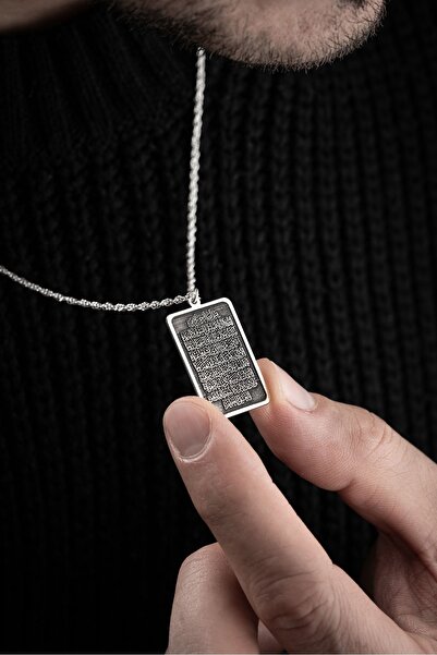 Vetro Silver Erkek Özel Tasarım 925 Ayar Gümüş Ayetel Kürsi Dualı Kolye