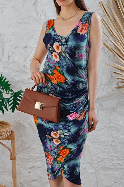 CrazyShopping Сукня середньої довжини з перехресним коміром і деталями «пташине око»