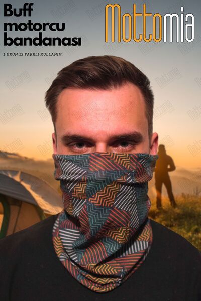 mottomia Retro Etnik Desenli Unisex Viskon Kumaş Premium Kalite Buff (Baf) Bo...