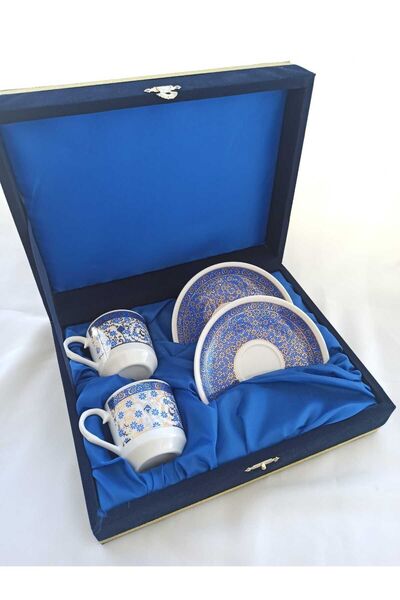 Nihal Süeda Gilded Double Porcelain Cup Set with Velvet Box