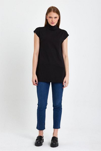 CrazyShopping Knitted Cotton Stand Collar Sleeveless Tunic