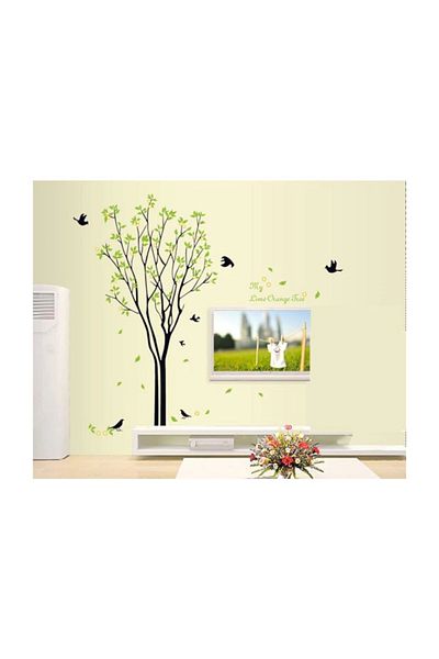 KT Decor ديكور المنزل - مجموعة ملصقات حائط لاصقة على شكل شجرة وطيور