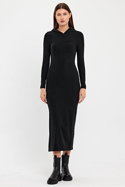 CrazyShopping Rochie creion pentru femei din Lycra cu glugă și rupere - 2 fire