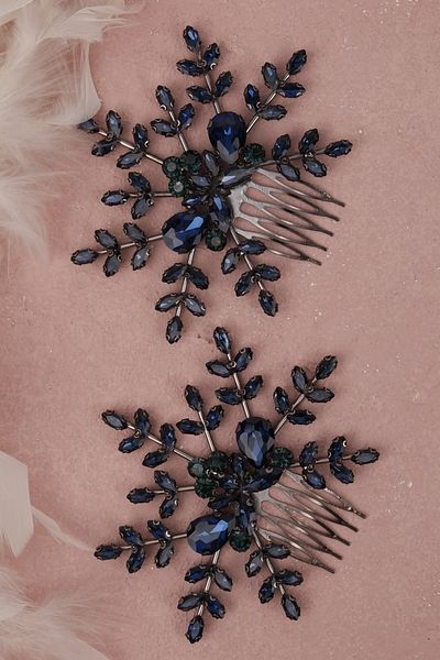 Hayalperest boncuk Bridal and Prom Hair Accessory - Stylish Floral Model Navy