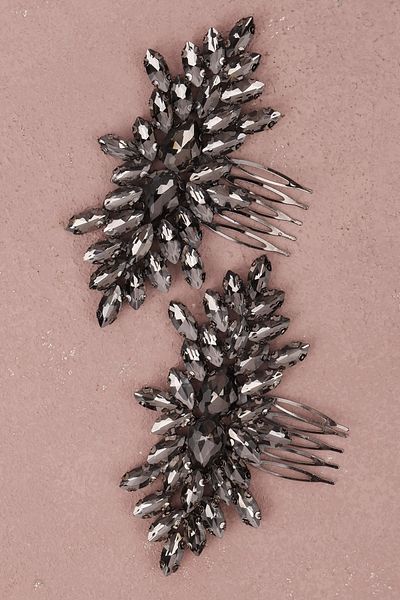 Hayalperest boncuk Anthracite Gray Bridal Wedding Hair Accessory - 2-Piece Model Stylish Accessory for Henna Night and Wedding